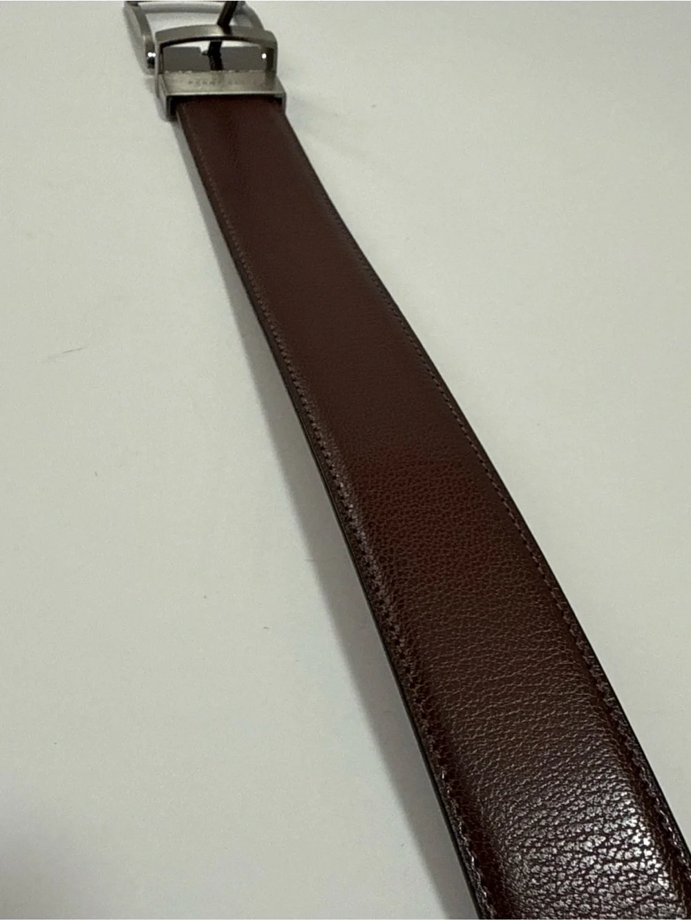 Men's Perry Ellis Leather reversible Belt 32 Brushed Metal Buckle black/brown
